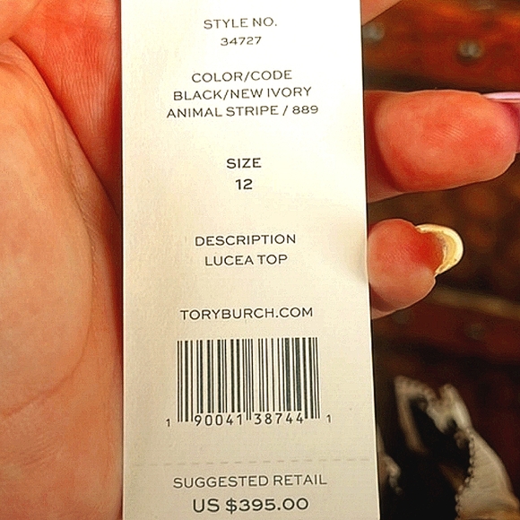 Tory Burch Lucea Top Animal Stripe Black White size 12 - Picture 6 of 6